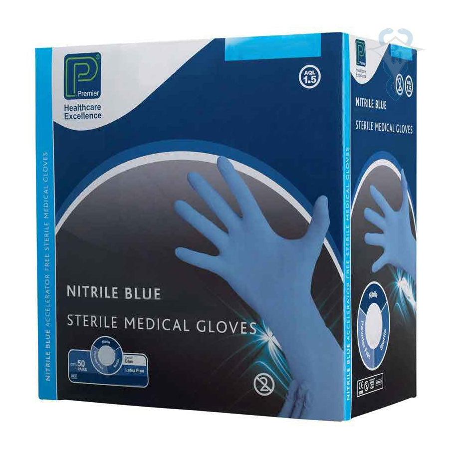 Premier Nitrile Blue Sterile Medical Gloves Small