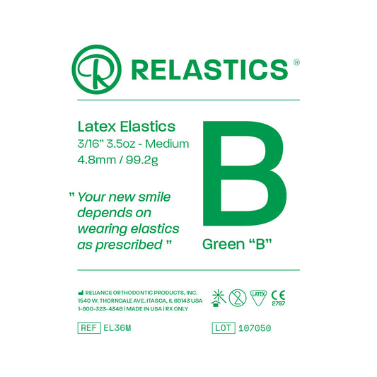 Patient Elastics Latex Relastics 3/16&quot; / 4.8mm  Medium 3.5oz  GREEN B