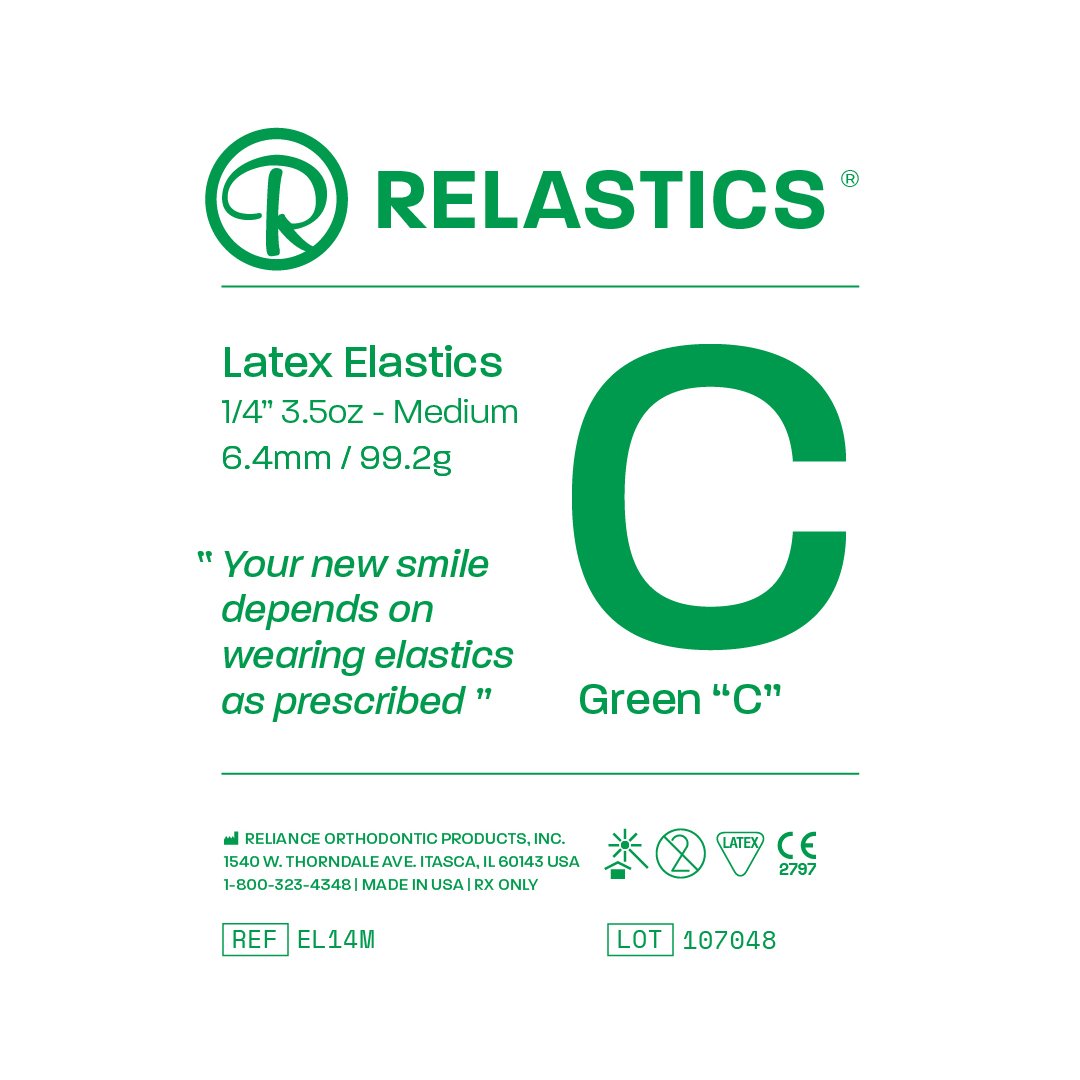 Patient Elastics Latex Relastics 1/4&quot; / 6.4mm  Medium 3.5oz  GREEN C