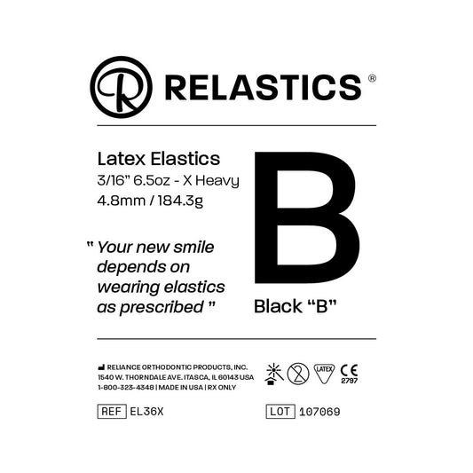 Patient Elastics Latex Relastics 3/16&quot; / 4.8mm  X-Heavy 6.5oz  BLACK B