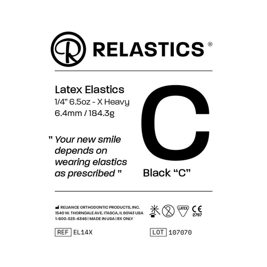 Patient Elastics Latex Relastics 1/4&quot; / 6.4mm  X-Heavy 6.5oz  BLACK C