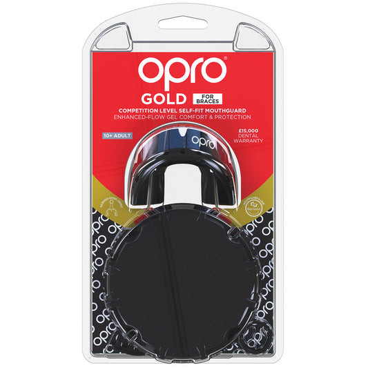 Opro Self-Fit GEN3 Gold Braces - Black/Pearl Mouthguard