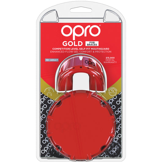 Opro Self-Fit GEN3 Gold Braces - Red/Pearl Mouthguard