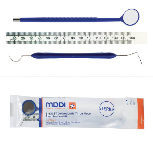 Orthodontic 3-Piece Sterile Examination Kit - Mirror, Ruler,  CPITN-C (WHO)/No 8 Probe - Disposable