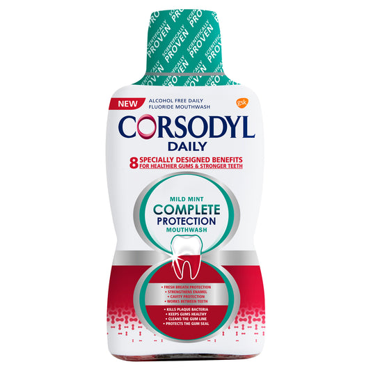 Corsodyl Daily Complete Protection Mouthwash - Mild Mint 500ml (Alcohol Free)