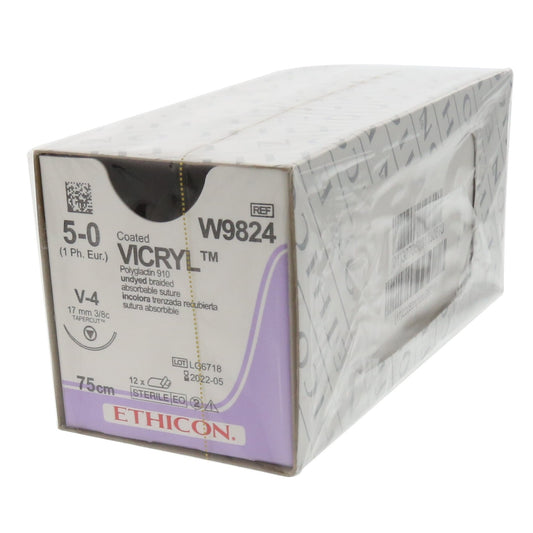 Vicryl Suture -  Undyed braided absorbable W9824. V4, Length: 75cm, Gauge: 5/0