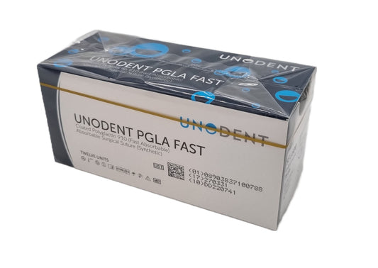 UnoDent PGLA Fast Absorbable Surgical Suture Gauge: 4/0, Length: 75cm, 3/8 circle, Reverse Cutting, 19mm, Prime