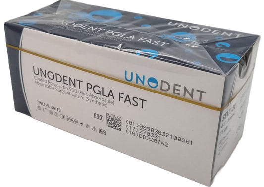 UnoDent PGLA Fast Absorbable Surgical Suture Gauge: 4/0, Length: 75cm, 3/8 circle, Cutting, 16mm, Prime