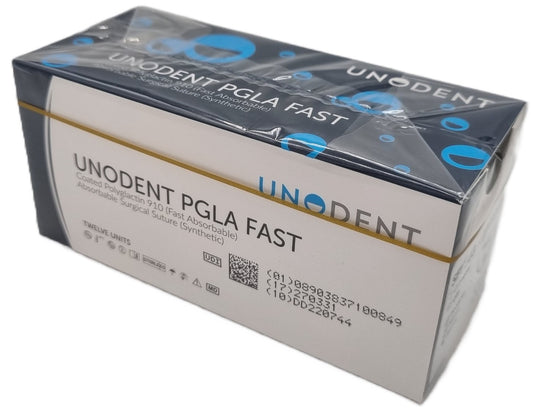 UnoDent PGLA Fast Absorbable Surgical Suture Gauge: 3/0, Length: 45cm, 1/2 circle, Cutting, 22mm