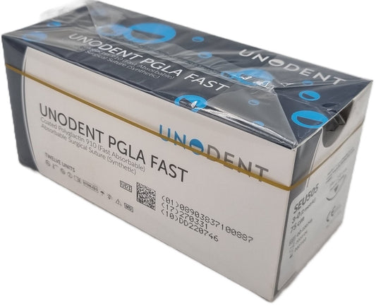 UnoDent PGLA Fast Absorbable Surgical Suture Gauge: 3/0, Length: 75cm, 3/8 circle, Reverse Cutting, 19mm