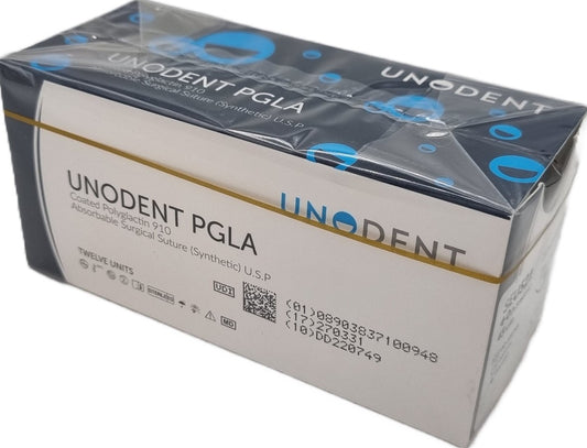 UnoDent PGLA Absorbable Surgical Suture Gauge: 4/0, Length: 45cm, 3/8 circle, Reverse Cutting, 19mm