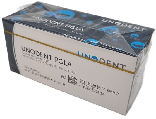 UnoDent PGLA Absorbable Surgical Suture Gauge: 5/0, Length: 45cm, 3/8 circle, Reverse Cutting, 13mm, Prime