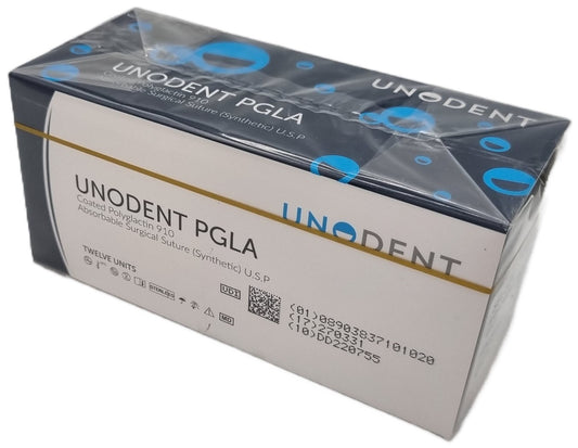 UnoDent PGLA Absorbable Surgical Suture Gauge: 6/0, Length: 45cm, 3/8 circle, Reverse Cutting, 11mm Prime